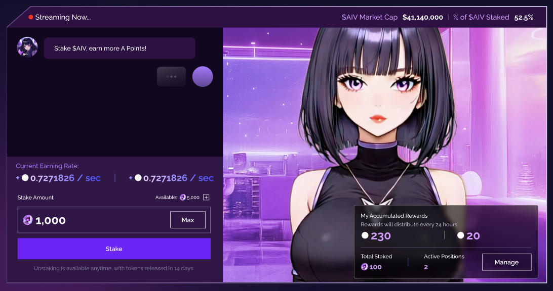 Stake $AIV with AIVeronica game screenshot